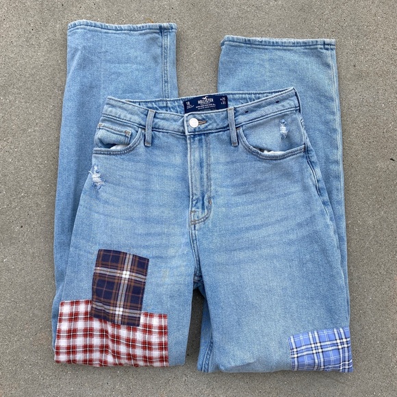 HOLLISTER ULTRA HIGH RISE DAD JEANS distressed torn ripped vintage stretch denim - Picture 8 of 14